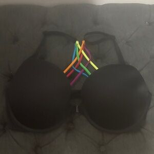 PINK Victoria's Secret Black Bra with Colorful Straps